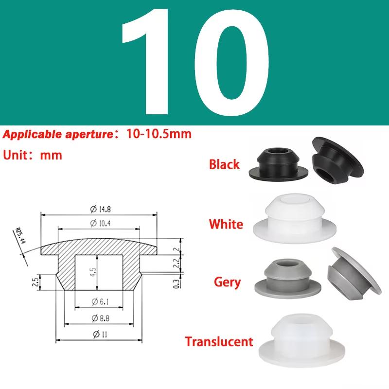 Snap-on Silicone Rubber Plug 3/3.5/4/4.5/5/6/6.5/7-14mm Soft Seal Hole Plugs Blanking End Cap T Type Hole Plug Cover Four Colors