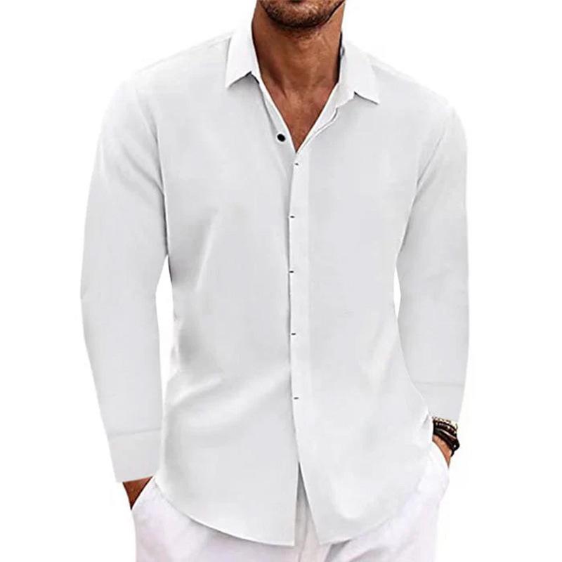 Men's Plus Size Long-Sleeve Linen Cotton Shirt