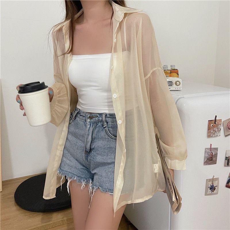 Women's Korean Style Long Sleeve Chiffon Sunscreen Shirt - Loose, Mid-Length, Anti-UV, Thin Cardigan