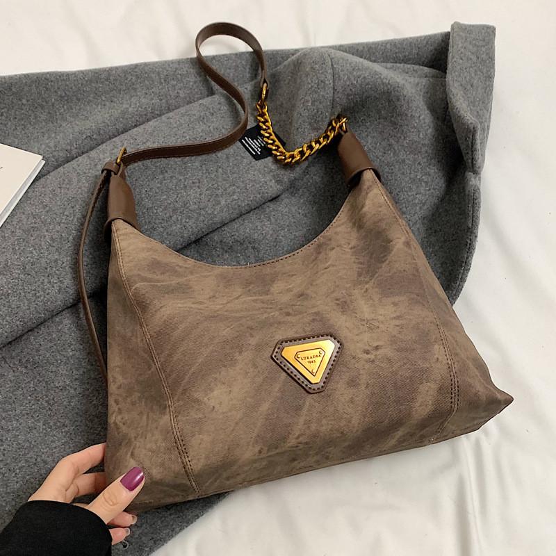 Ielgy Large Capacity Autumn Winter Retro All-Match Chain Crossbody Casual Work Commuter Tote Bag
