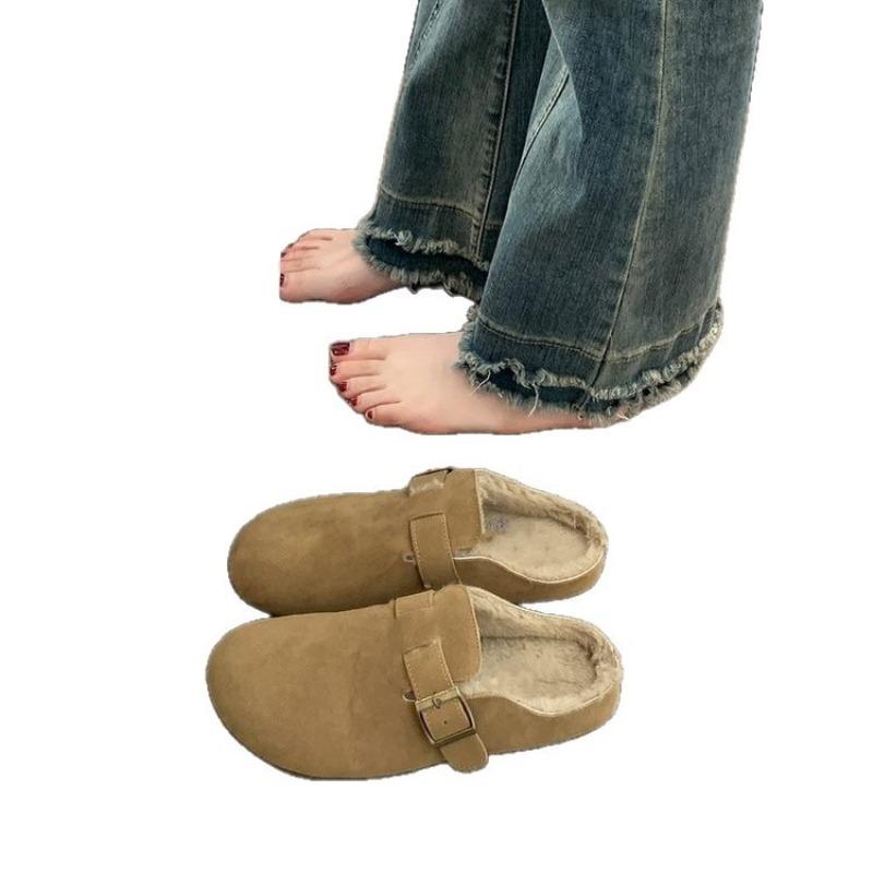 New thick-bottomed bag head retro lazy slippers women wear piled half-towed bean cotton slippers in winter