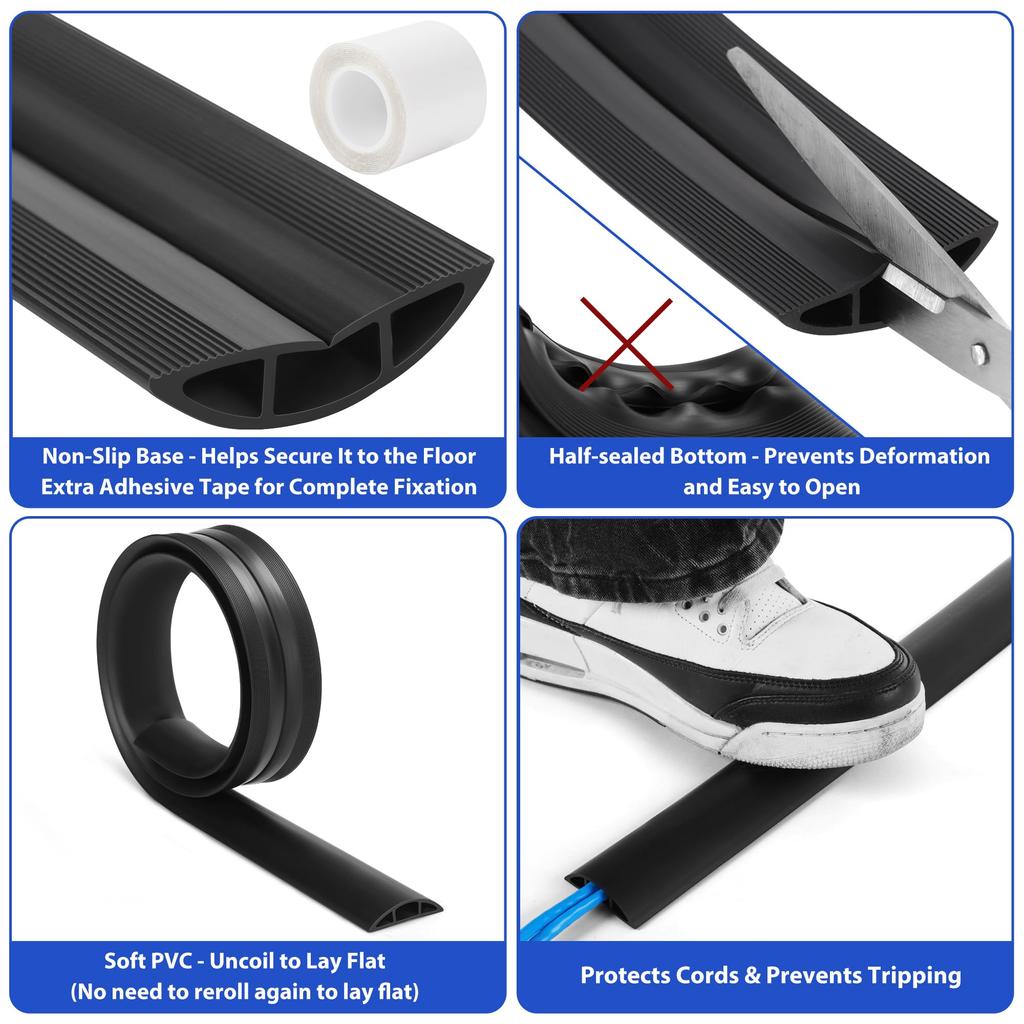 ZhiYo Floor Cord Cover White Maple Wood Grain Length Width 5CM Floor Cable Storage Sleeve Hiding Wires Cable Cover with Tape Wiring Cover Prevents