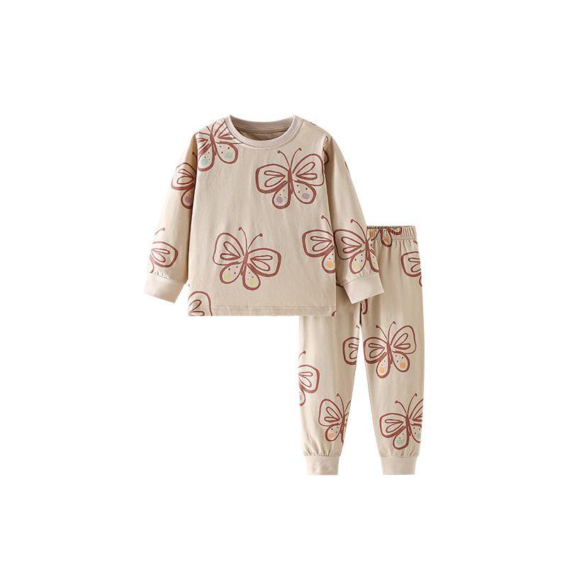 Girls' Cotton Pajamas Spring and Autumn New Children's Long Sleeve Homewear Set Girls' Heattech Long Johns Western Style Two-piece Set