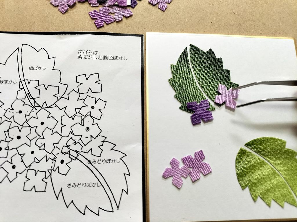 Collage Colored Paper Handmade Kit Chirimen Collage "Hydrangea"