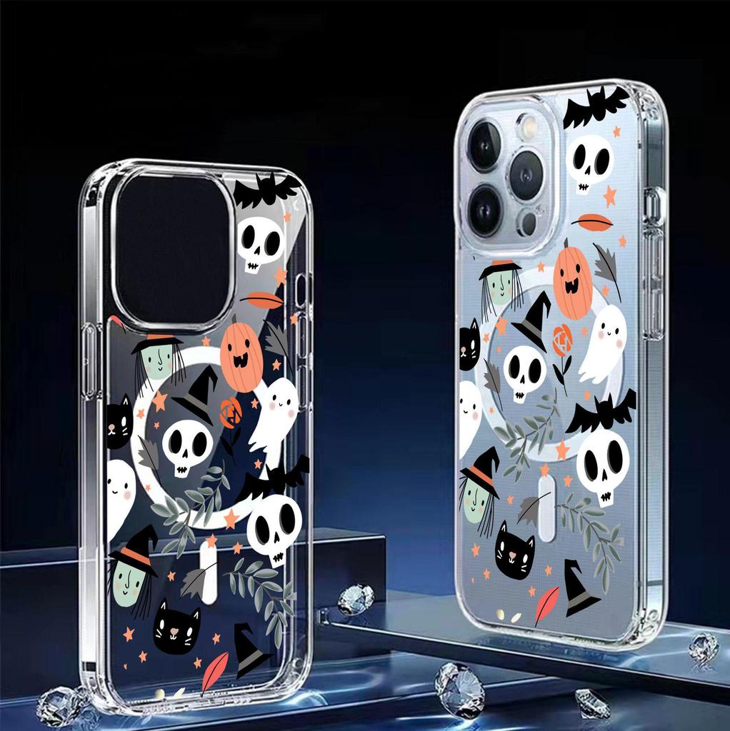 Magic Hat Skull Magnetic Case for iPhone 15/16/17 Pro Max - Transparent Full Coverage