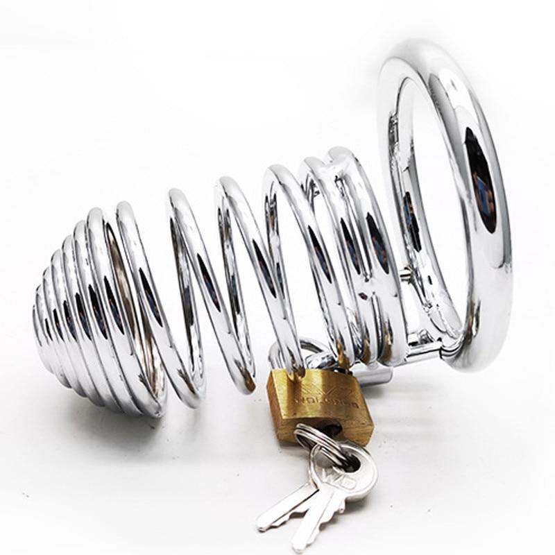 Male Stainless Steel Chastity Belt Device Bird Metal Cage Cock Lock Restraint Ring Sex Toy For Men