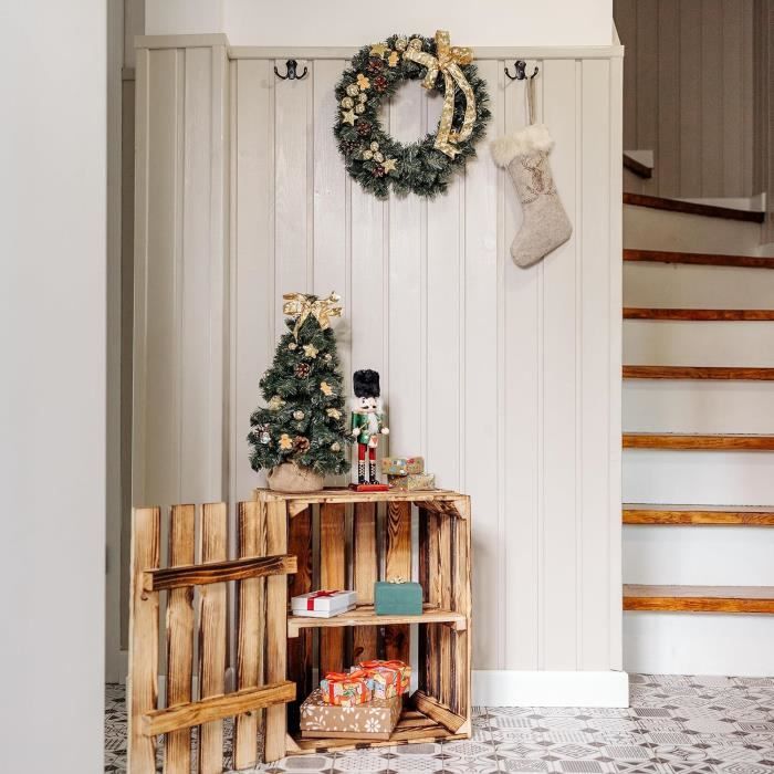 Boîte de rangement - CREATIVE DECO - Coffre en Bois Flammé avec Étagère - 50 x 40 x 30 cm