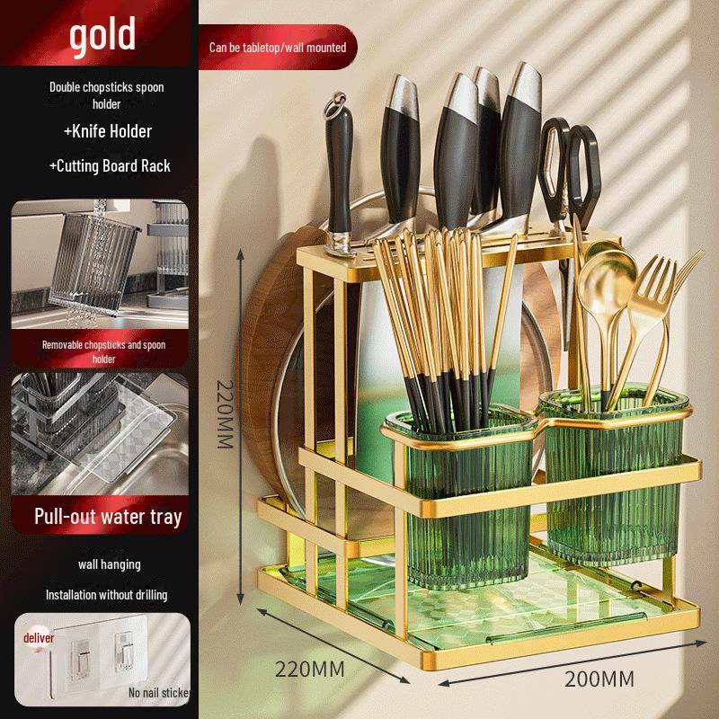 Organizator de Bucătărie din Oțel Inoxidabil Montat pe Perete: Suport pentru cuțit, lingură și bețișoare