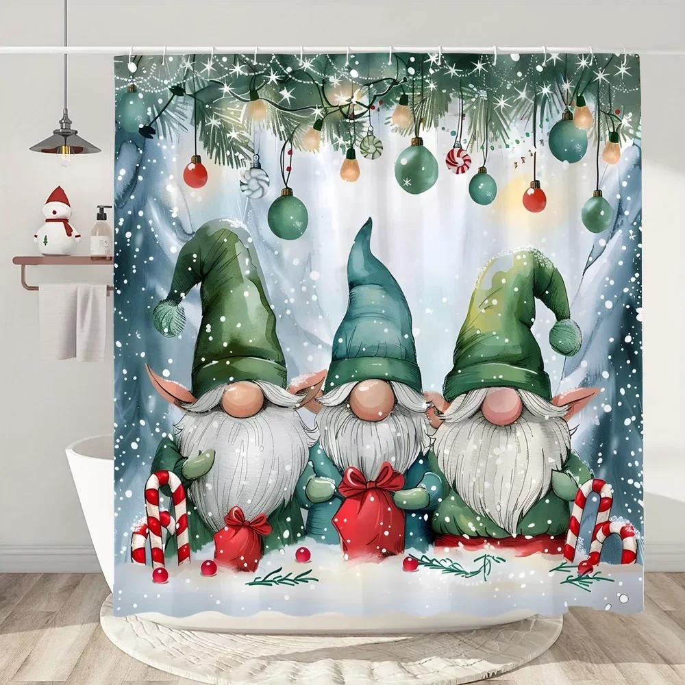 Snowman Christmas Shower Curtain Christmas Tree Gifts Red Bird Winter Snow Fabric Printed Bath Curtain Bathroom Decor With Hoo