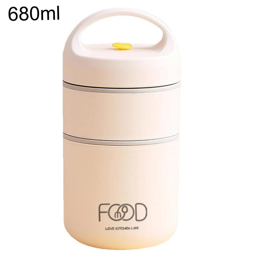 Stackable Thermal Containers Stainless Steel Leak-Proof Lunch Storage Box 2-Tier Vacuum Insulated Thermos Hot Food Soup Bowl Jar