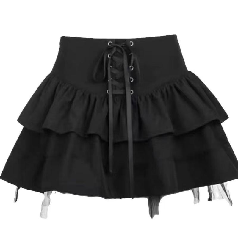 Mini Dress Black Cake Tummy Control Preppy Style A- Line Skirt High Waist Summer Heat Wave Women's Petite Chic Fashion