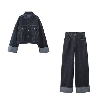 Spring Summer Women's Fashion Versatile Denim Jacket Long Pants Two Pieces Set Denim