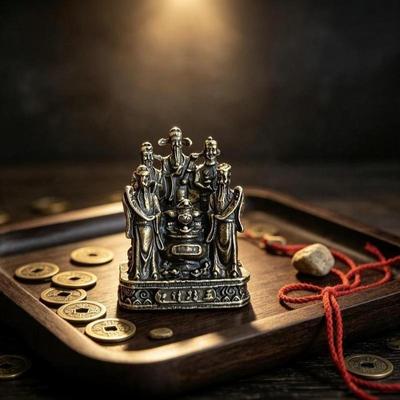 Brass Five Chinese Wealth Gods Statue Antique Finish Fortune Blessing For Home Office Feng Shui Decor Collection