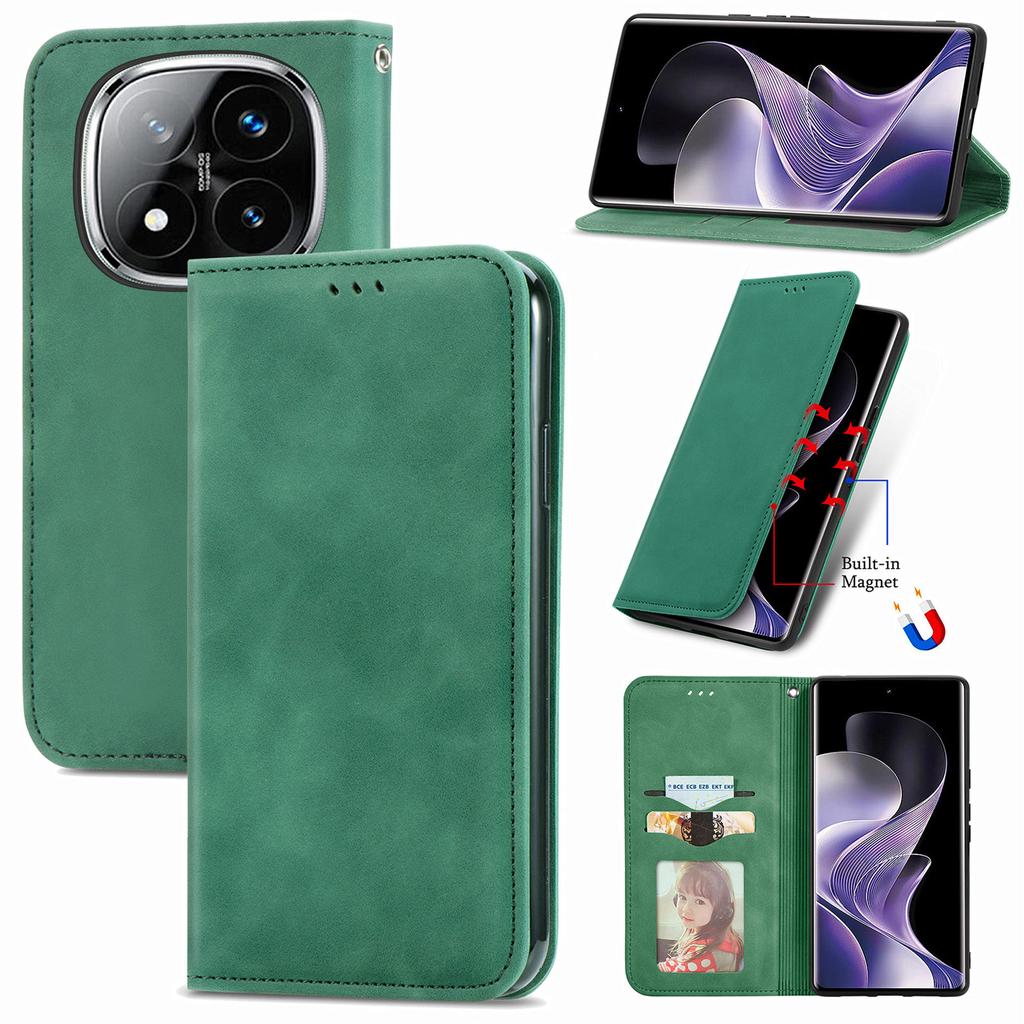 For Xiaomi Redmi Note 14 Pro 5G/Poco X7 5G Case Skin Touch Feeling Leather Card Holder Phone Cover Magnetic Absorption