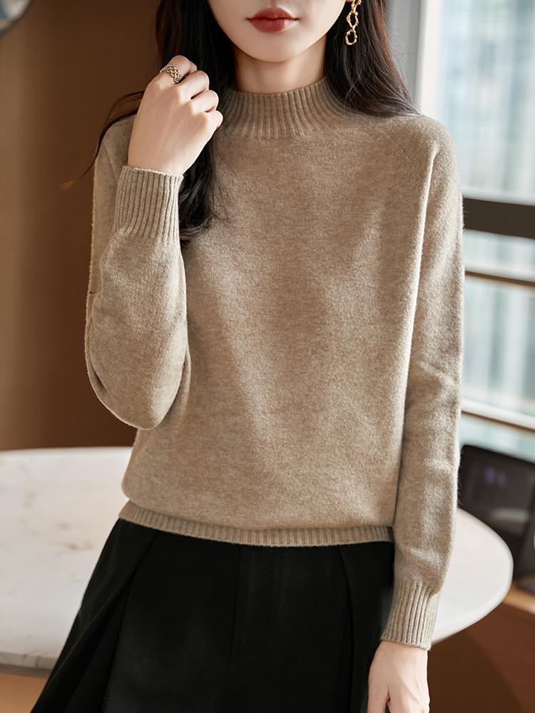 Women's Soft Thickened Knit Base Layer Half-High Neck Sweater - Long Sleeve, Loose Fit for Autumn/Winter