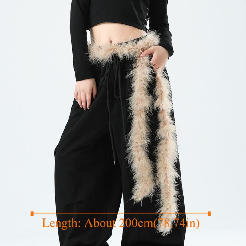 Vintage Y2k Long Fur Waistband Punk Fluffy Fur Waist Belt Hiphop Street Dance Jeans Belt Decor