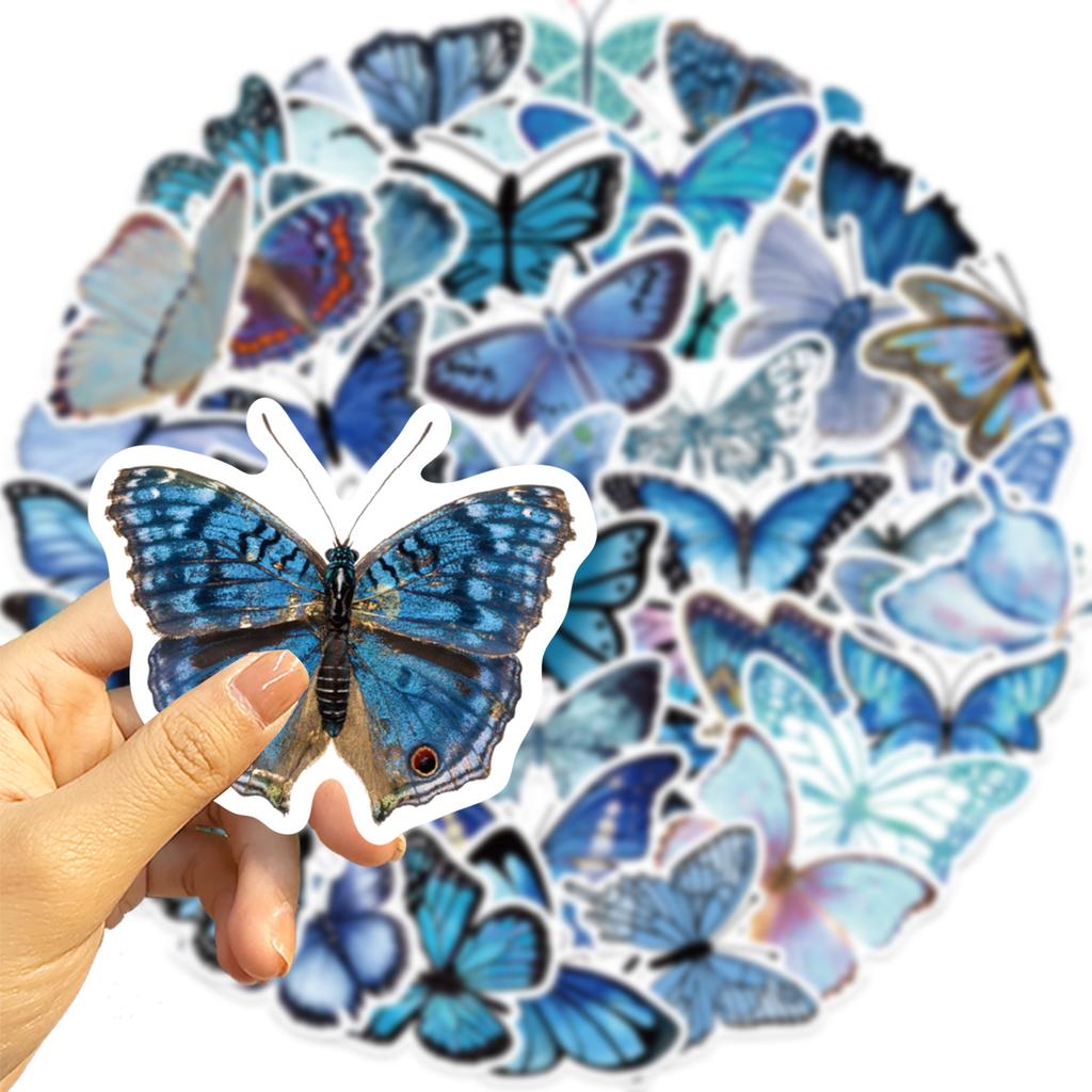 50 Cartoon Blue Butterfly Graffiti Stickers Personalized Decorative Guitar Notebook Suitcase DIY Waterproof