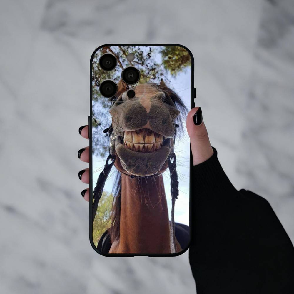 Funny Art Horse Animal   Phone Case For iPhone 17pro,16,15,14,13,12,11 Plus,Pro Max,XS,Soft Silicone Black Cover