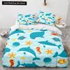 Underwater World King Queen Duvet Cover Cartoon Ocean Animal Bedding Set for Kids Fish Coral Sea Life Soft Polyester Quilt Cover