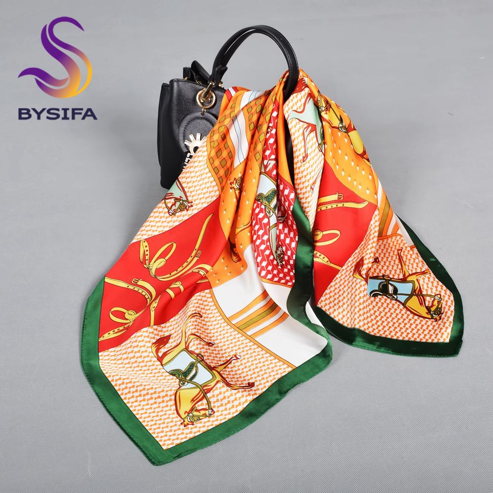 

BYSIFA| Yellow Blue Women Silk Scarf Accessory 70*70cm Fashion Girls Pattern Winter Scarves Bufand Spring Fall Square Head Scarf 70cm-70cm