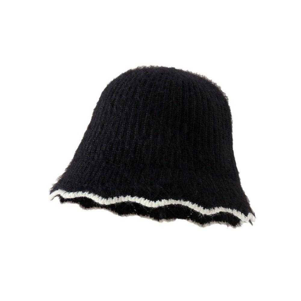 Face Revealing Small Knitted Hat Knitted Basin Hat Sweet Plush Fisherman Hat  Outdoor