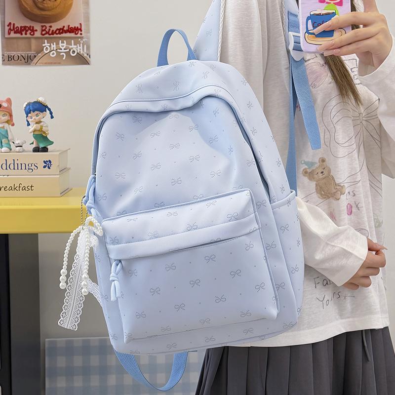 Schoolbag Mori Ins New High-value Fresh and Sweet Bow Backpack Junior High School Lightweight Leisure Travel Backpack
