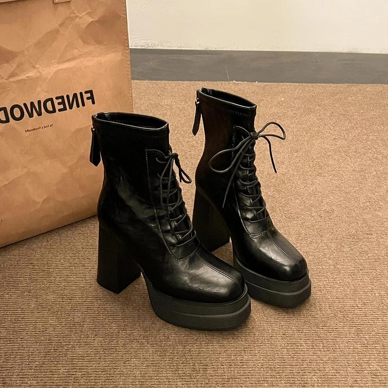 

Модные винтажные женские ботильоны на высоком каблуке, современные, на платформе, лаконичные, для танцев, вечеринок, выпускного вечера 39 чёрный