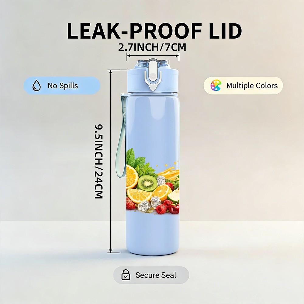 1PC Mixed Tropical Fruit Fresh Art 750ml Color Plastic Sports Water Bottle Leakproof Flip Straw Lid Suitable for Sports Office Home Use