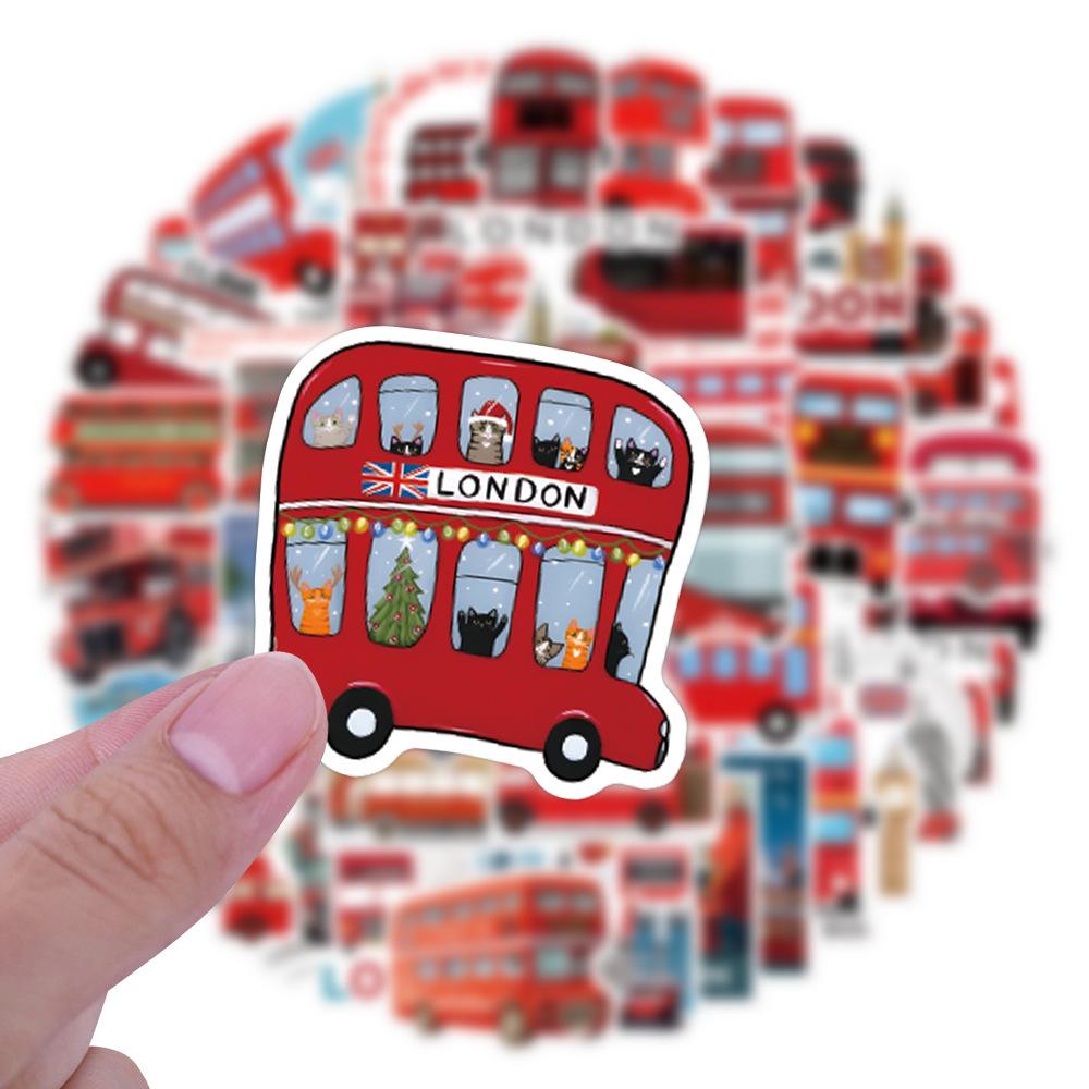 55 Cartoon London Bus Graffiti Stickers: Personalized, Creative, Waterproof for Skateboards & Notebooks