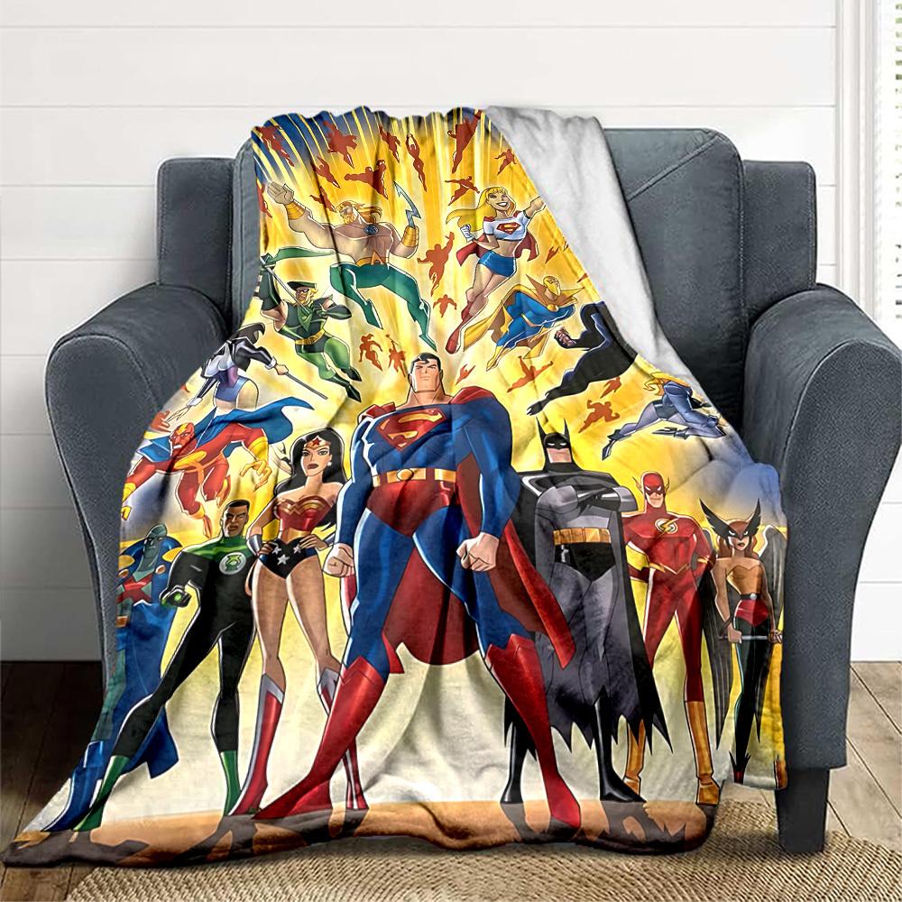 1pc Superheroes Justice Flannel Throw Blanket - Lightweight Soft Warm All-Season Blanket for Sofa, Bed, Travel, Camping  L1029061