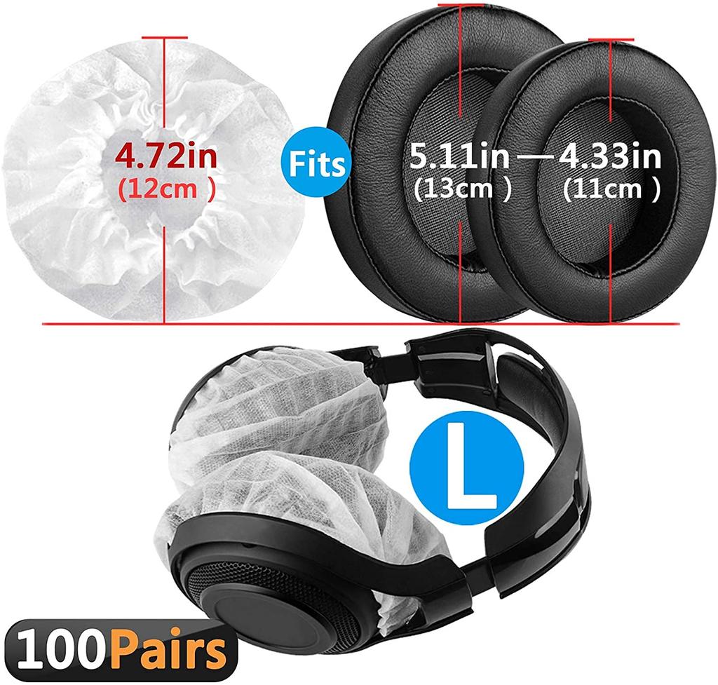 Geekria Disposable Nonwoven Ear Pad 200 Pieces Stretch for Large and Covers, (100 Pairs), Knit, Over-Ear Headphones, Anti-Dust Anti-Worn (Large/White)