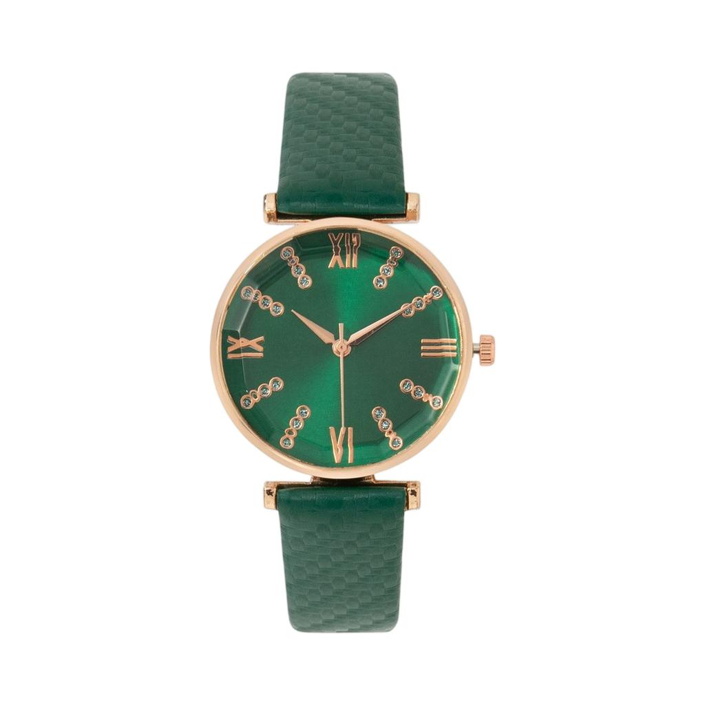 Luxury Watches Ladies Diamond Roman Design Lady Watches Dress Quartz Watch Fashion Green Leather Strap Women Wristwatches