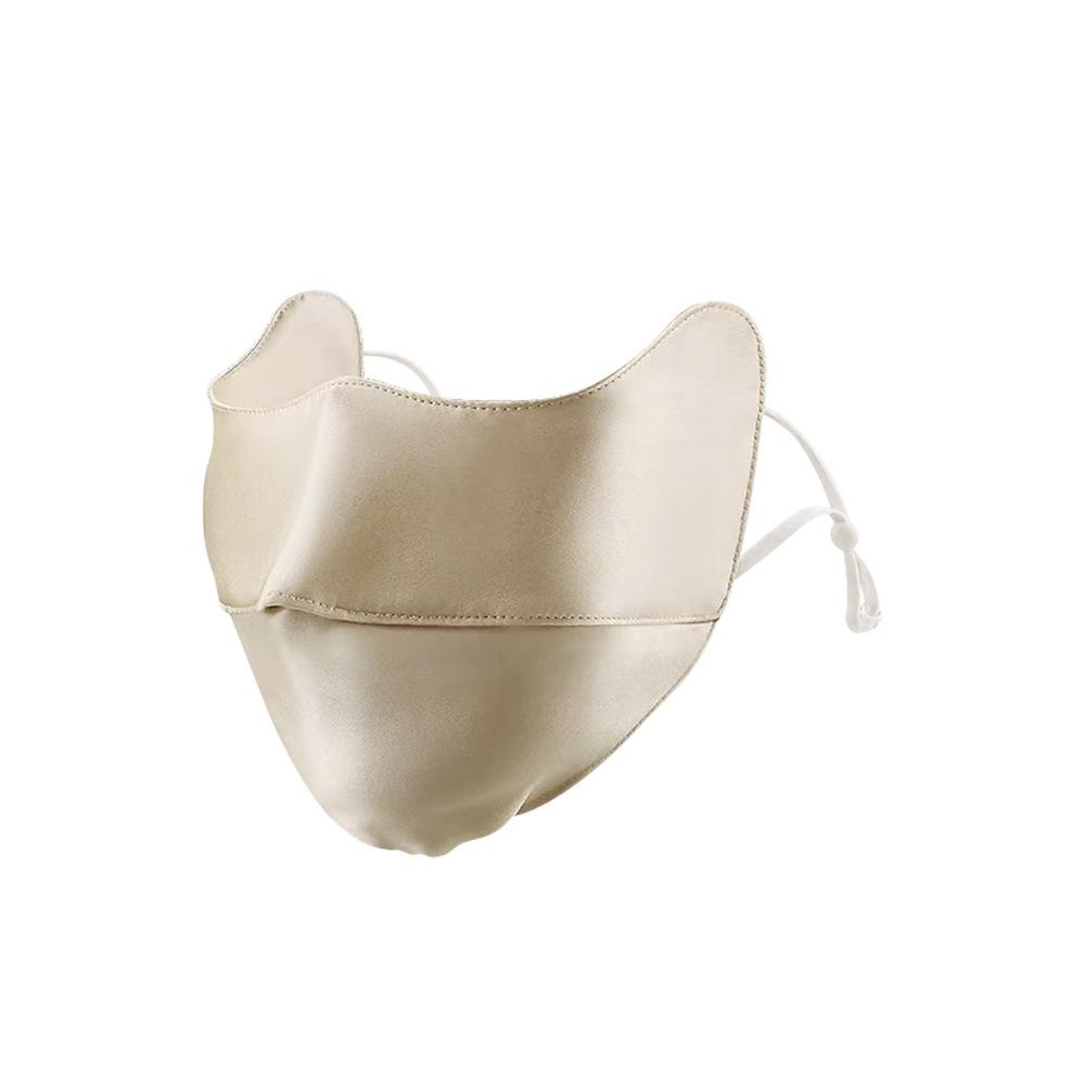 100% Maulbeerseide Sonnenschutzmaske für Damen, Verstellbare Ohrschlaufen, LSF, Augenschutz, 3D Stereo Atmungsaktive Gesichtsbedeckung L gold