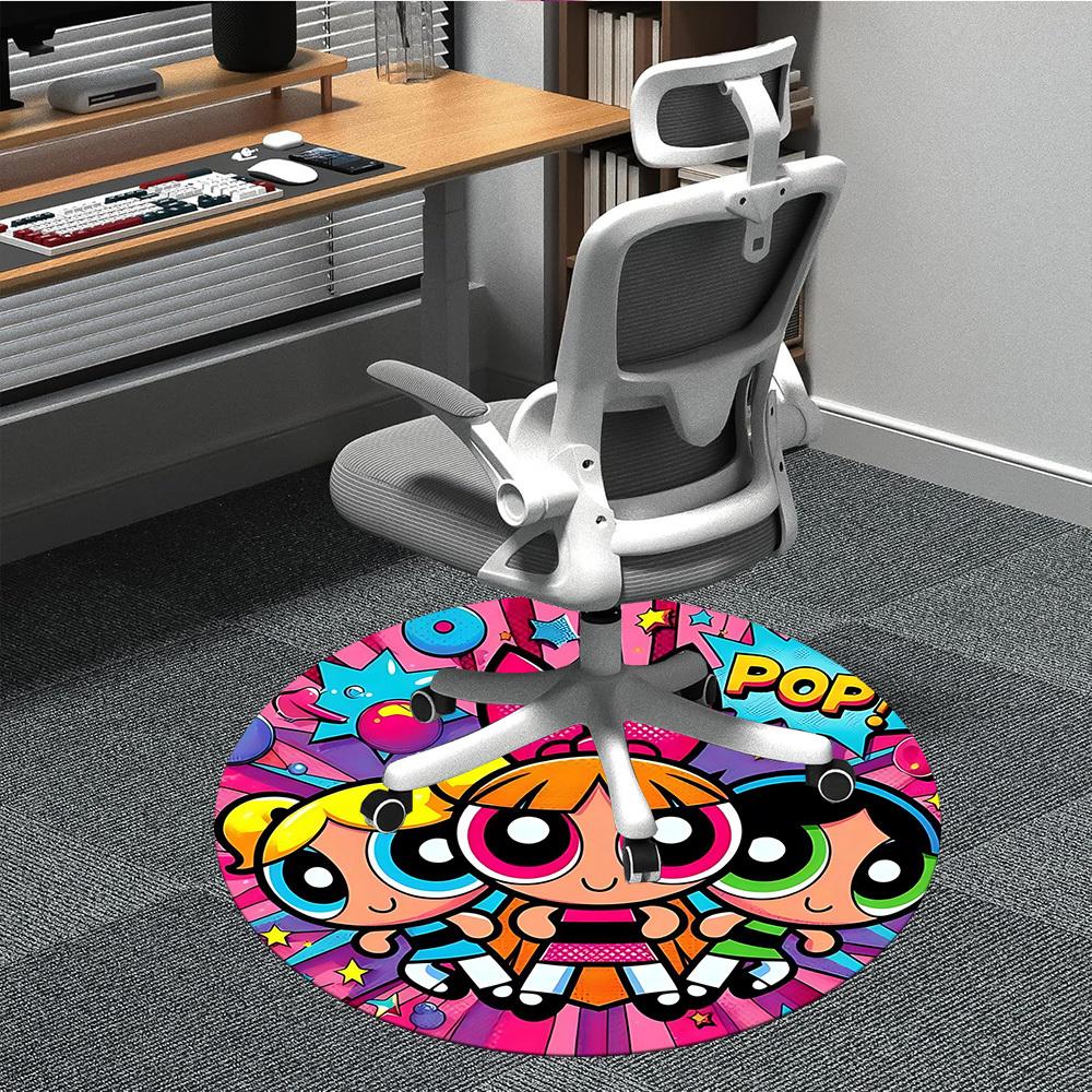 

1PC Powerpuff Girls Office Round Rug - Perfect for Office or Study Decor, Machine Washable, Non-Slip Backing, Decorative Floor Mat 80cm