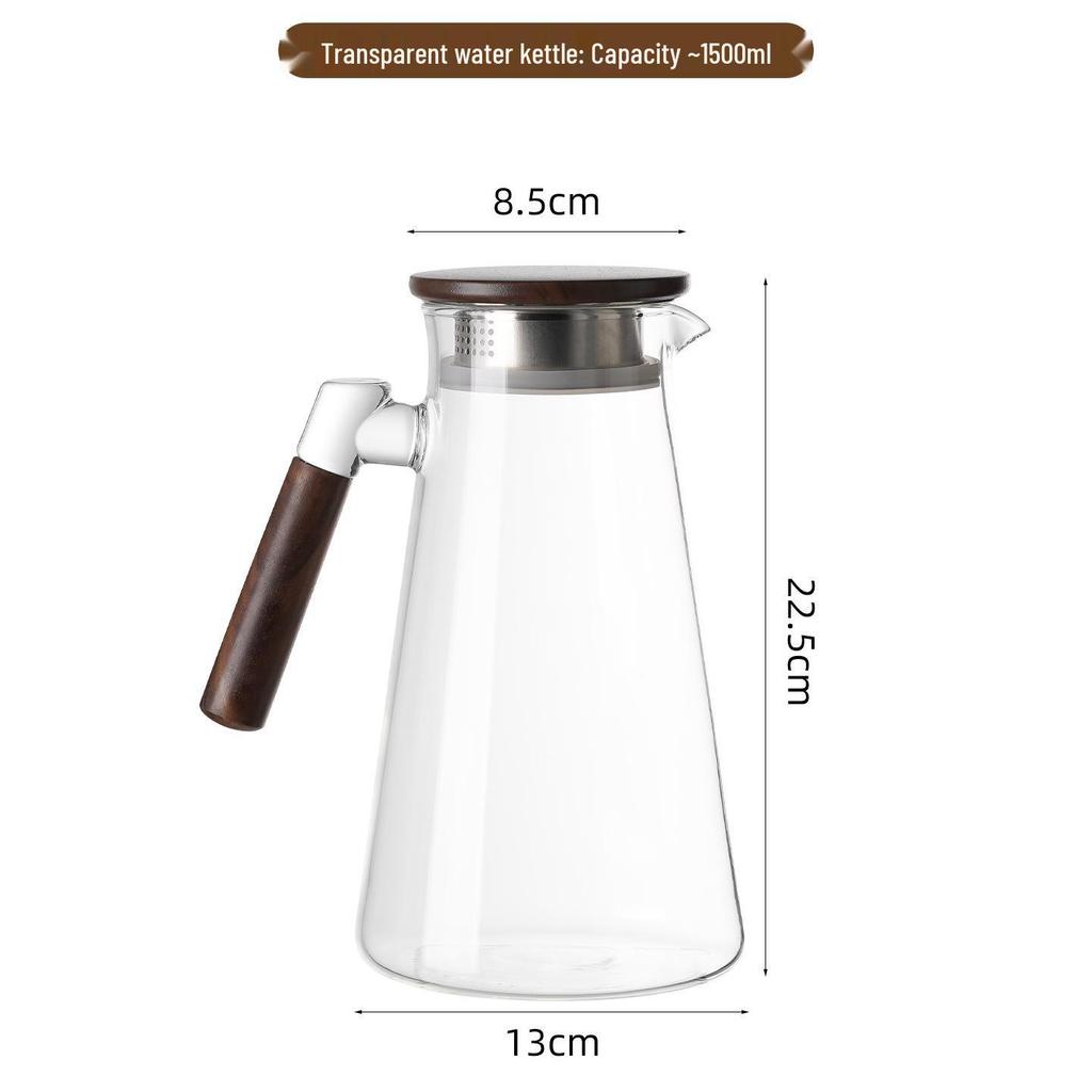 High-Temperature Resistant Tea Cup Set: Thickened Borosilicate Glass with Wooden Pistol Grip Handle