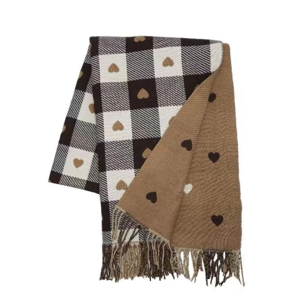 Coldproof Knitted Scarf Love Heart Plaid Tassel Neckerchief New Imitation Cashmere Shawl  Women