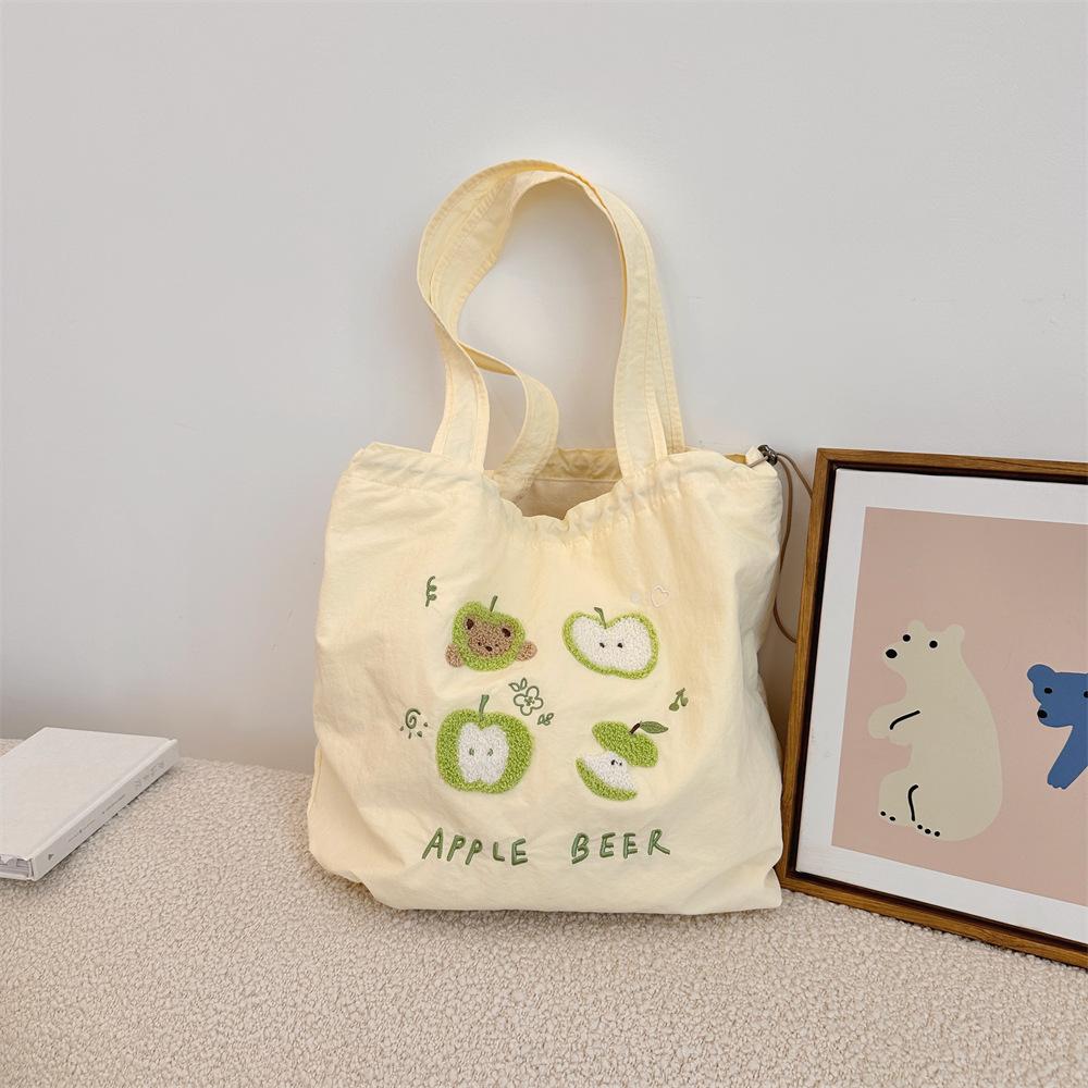 Cute Towel Embroidery Female Canvas Shoulder Bag College Girls Books Handbag Eco Cotton Cloth Purse Women Large Shopping Tote