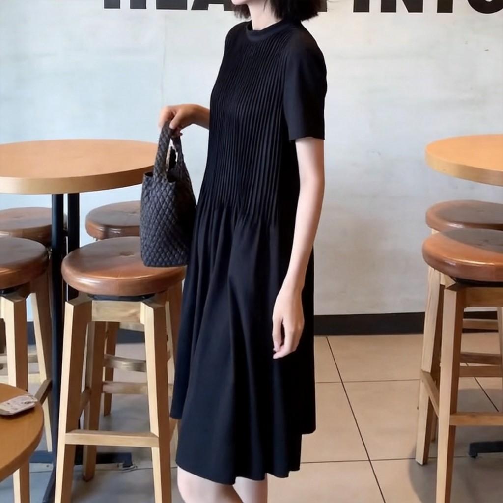 Summer Polyester Pleated Dress With Zipper For Women Office Wear