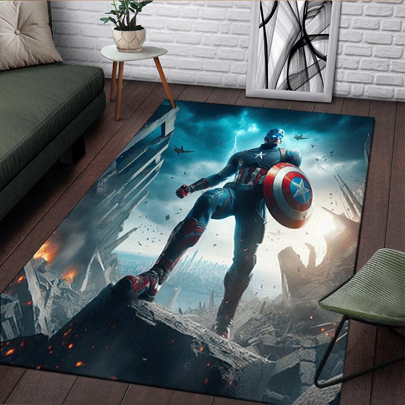 1pc Captain America Pattern Area Rug Soft Flannel Floor Mat for Living Room,Office,Bedroom and Carpet,Sofa Coffee Table Floor Mat