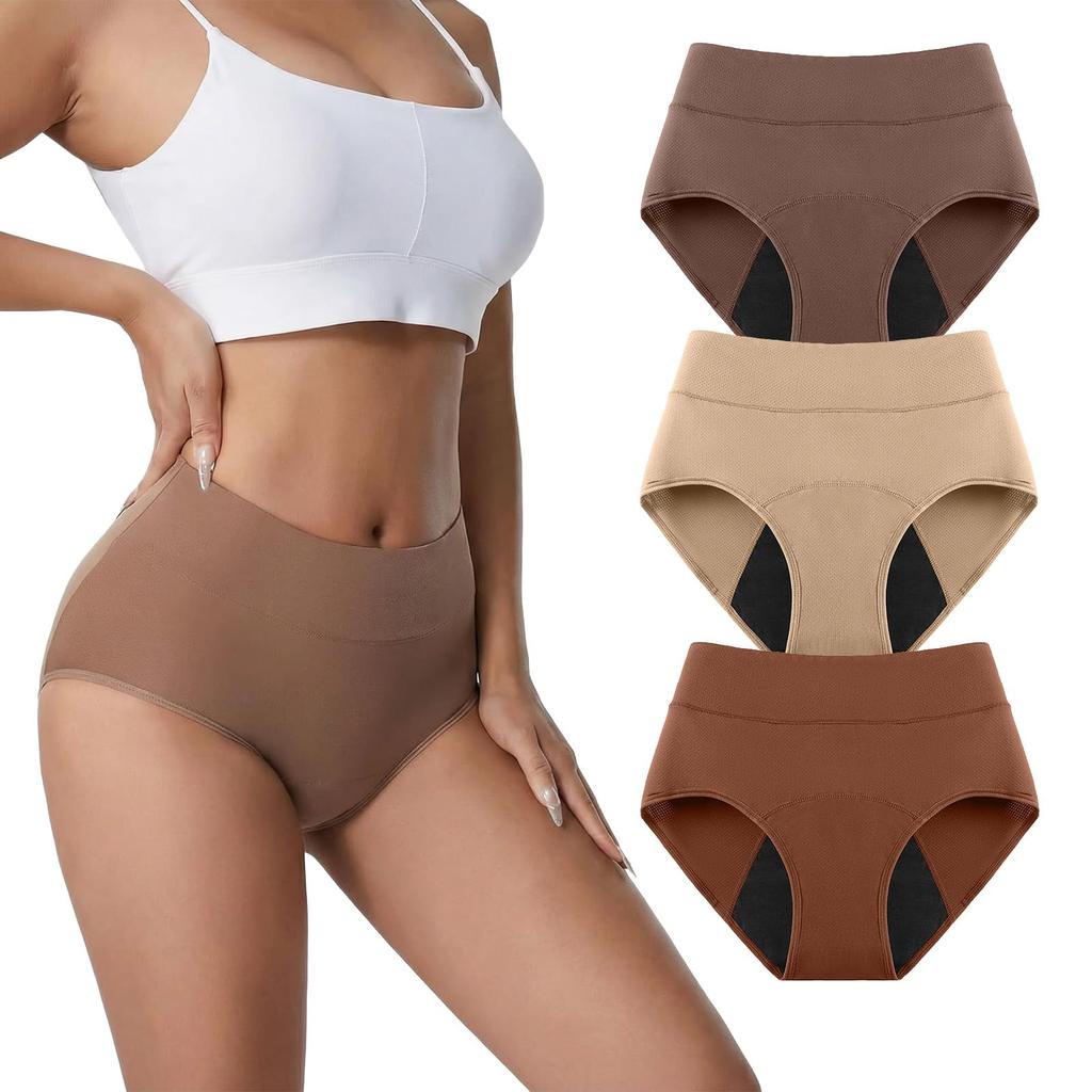Women's Color 3-layer Absorbent Menstrual Underwear With Breathable Holes And Leak Proof Menstrual Physiological Underwear 3PC