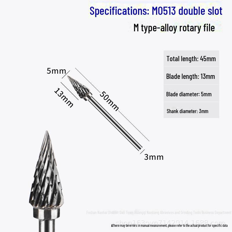Fresa a lima rotante in carburo di tungsteno 3x5 mm - per molatura di metalli e intaglio del legno, scanalatura singola e doppia.