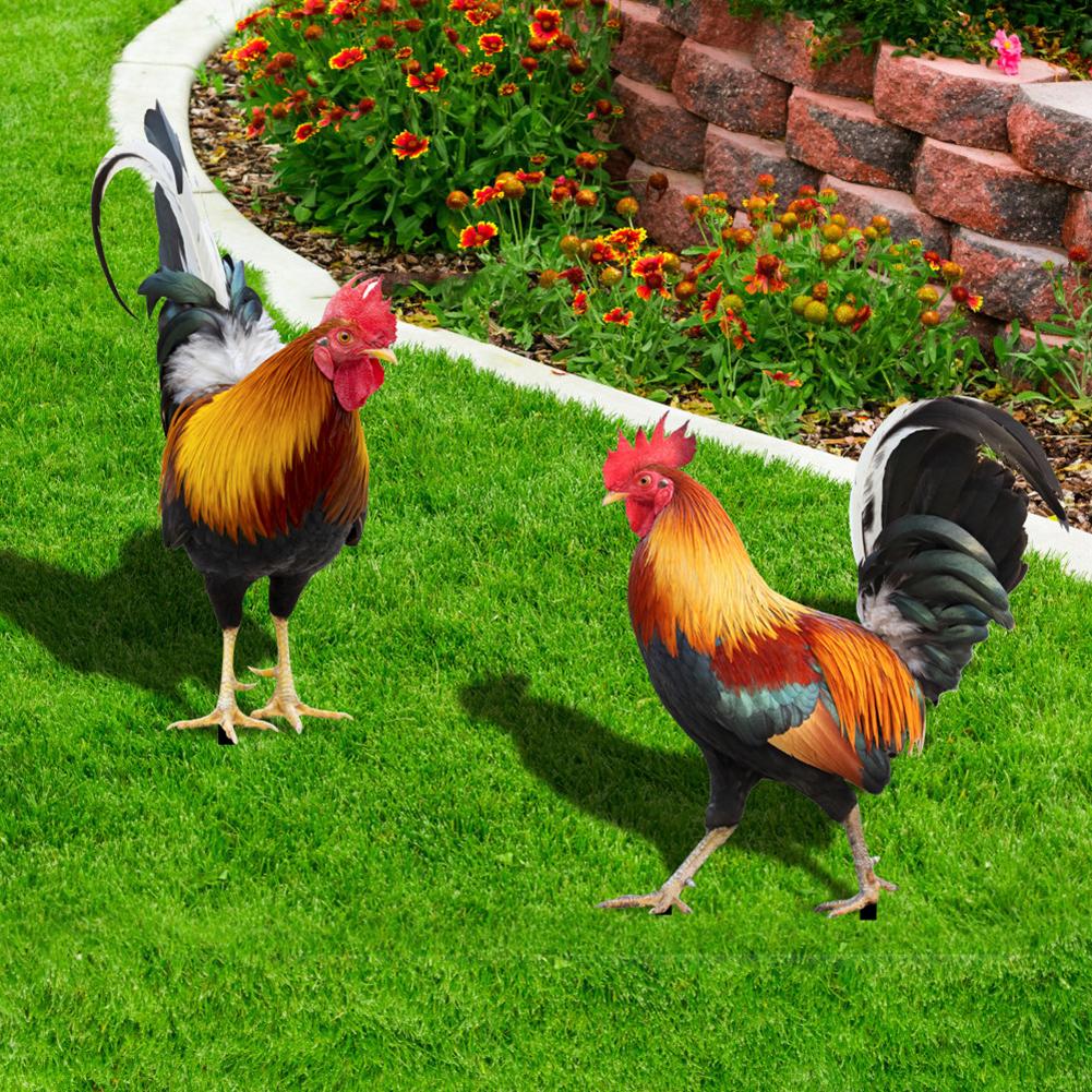 2PCS Chicken Sculpture Ornamental Chicken Fence Sculpture Garden Decorations Weatherproof for Garden Patio Backyard Decoration