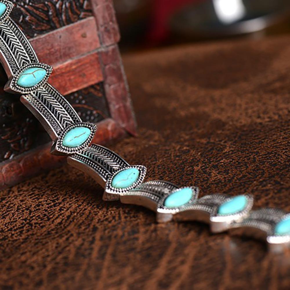 European and American Alloy Inlaid Turquoise Retro Design Necklace, Bohemian Style Vacation Personalized Short Collar