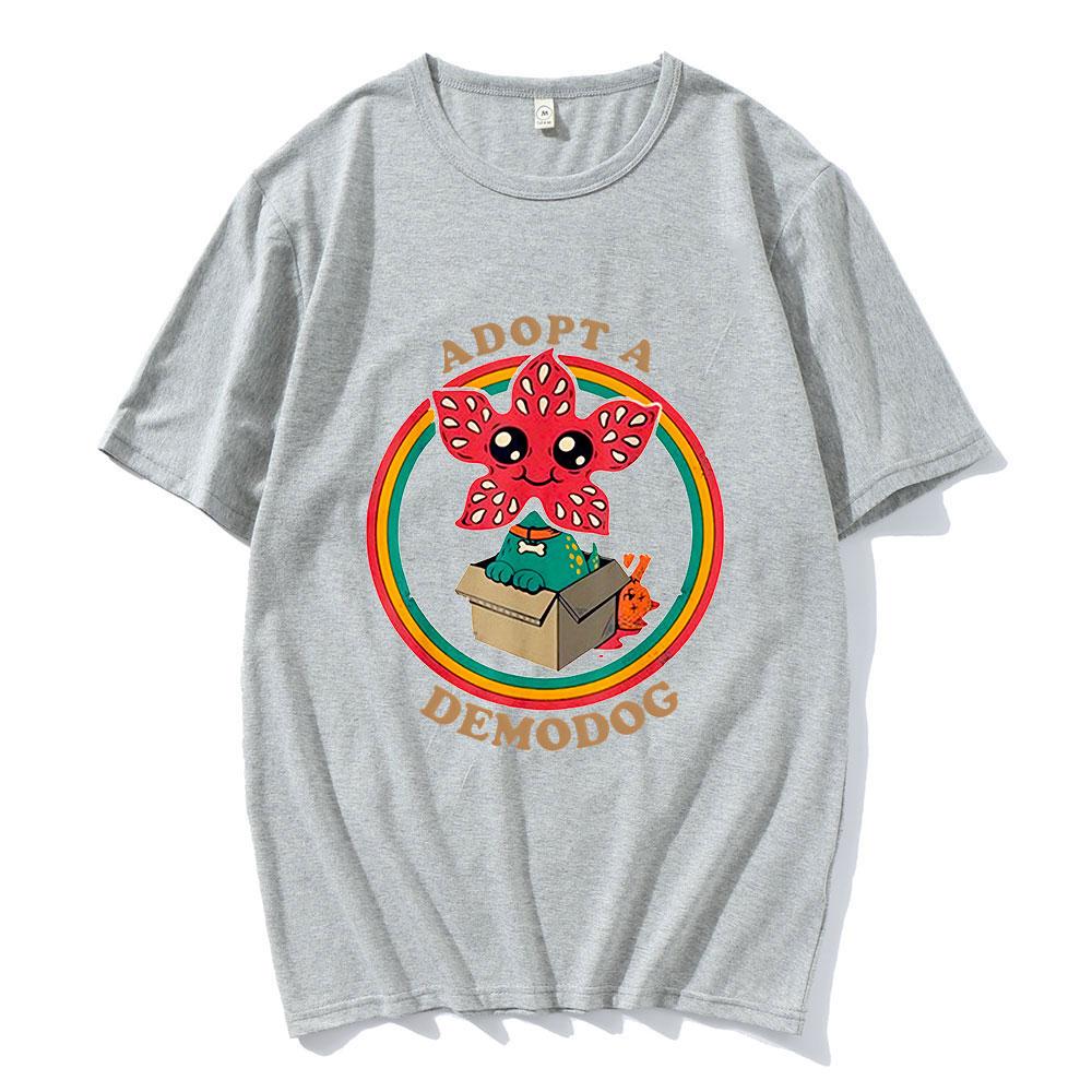 Adopt A Demogorgon Cute Man Eating Flower Pattern T-shirt Men's  Women's Cotton Casual T-shirt Fashion Retro Pure Cotton T-shirt