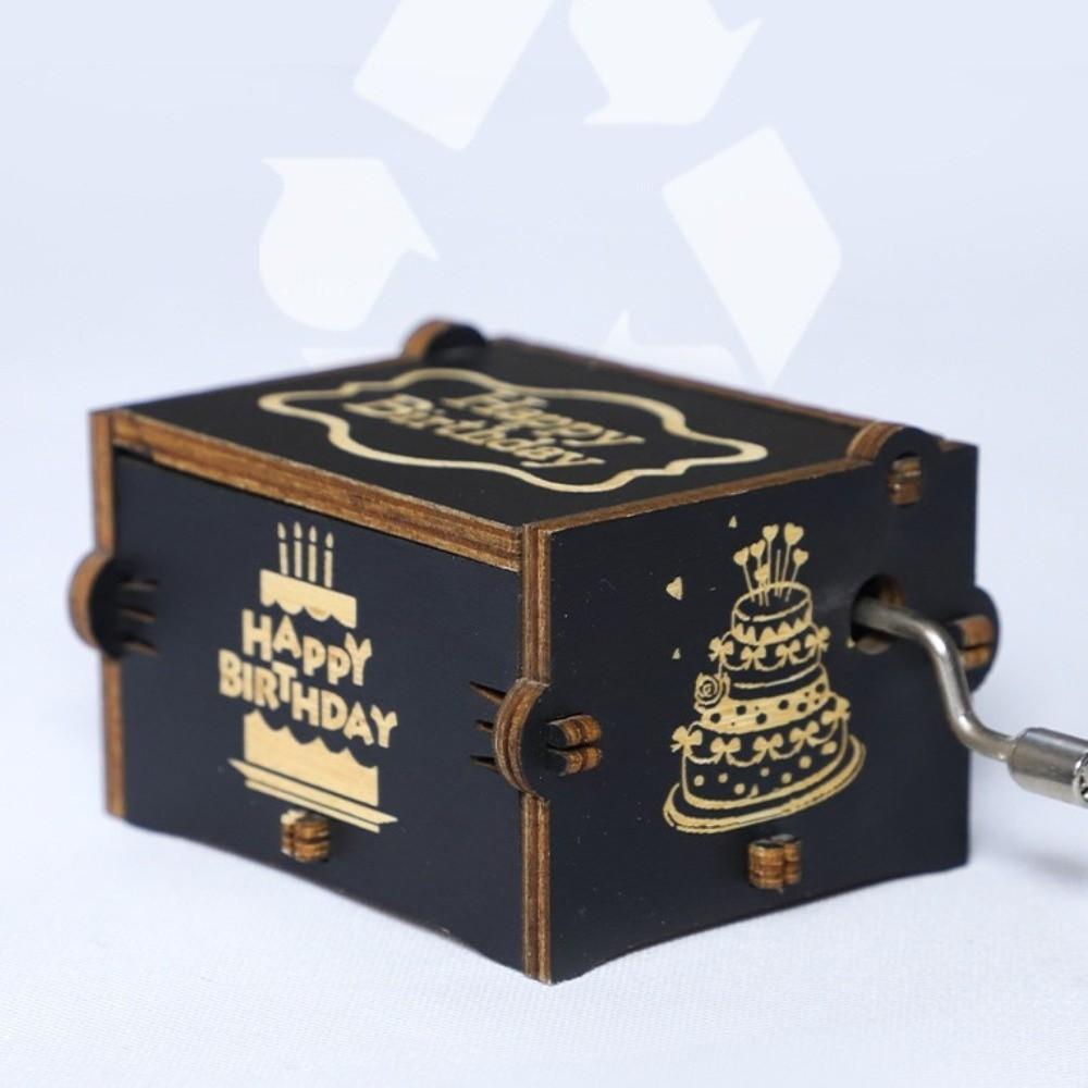 New Star Wooden Music Box Happy Birthday Classical Carved Musical Box Hand Crank Blue Light Luxury Music Gifts Birthday Gifts