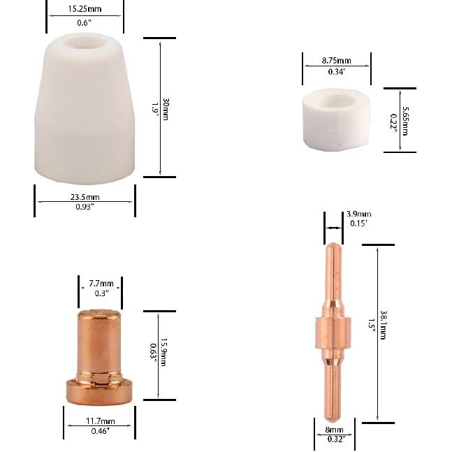 PT31 PT-31 LG40 Plasma Electrode Tips Cup Extended Consumables Kit for PT-31 CUT40 HYC45D HYC50D CUT50 PLC50D HYC410(60PCS Extended)