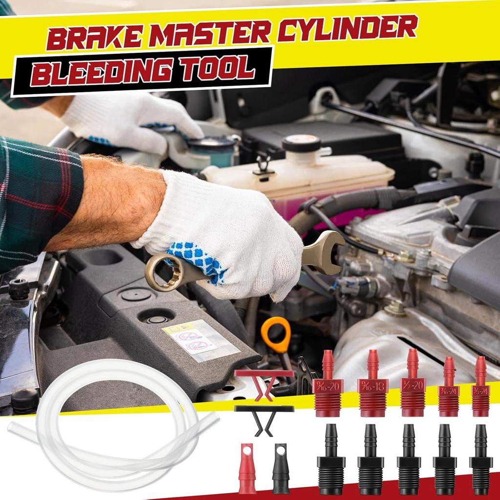 Enhon Master Cylinder Bleeder Kit Complete Brake Bleeder Kit With 22 In Clear Hose, Clip, PTFE Tape, SAE And Metric Fittings Universal Fit(29 Pcs)