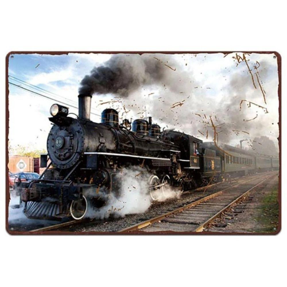 Metal Poster Classic Train Railway Landscape Wall Art Garage Home Decor