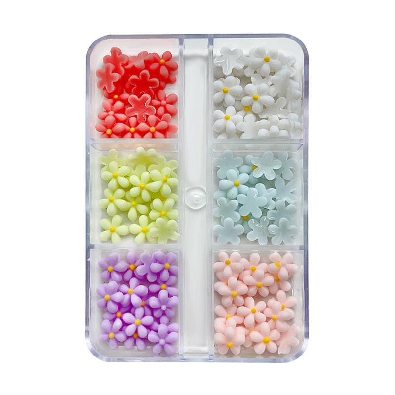 6 Grid/Box 3D Resin Macaron Colored Petal Nail Art Decoration Cute Mini Flower Nail Charms Accessories Supplies For Manicure Diy
