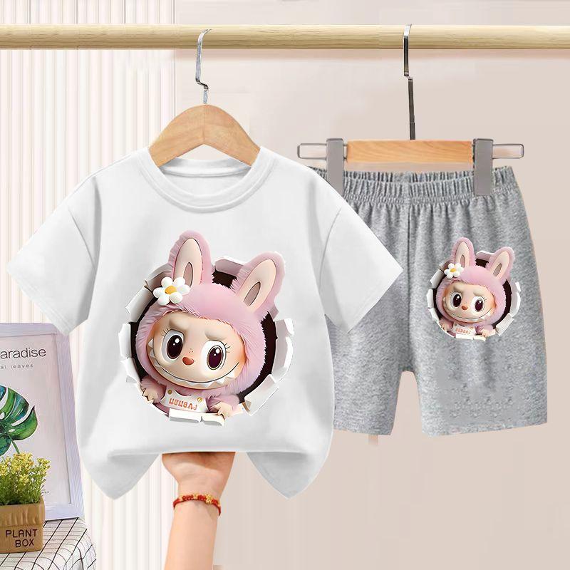 Children's LBB Short-sleeved Two-piece Set, Summer Boys' and Girls' Thin Pure Cotton T-shirt and Shorts Set